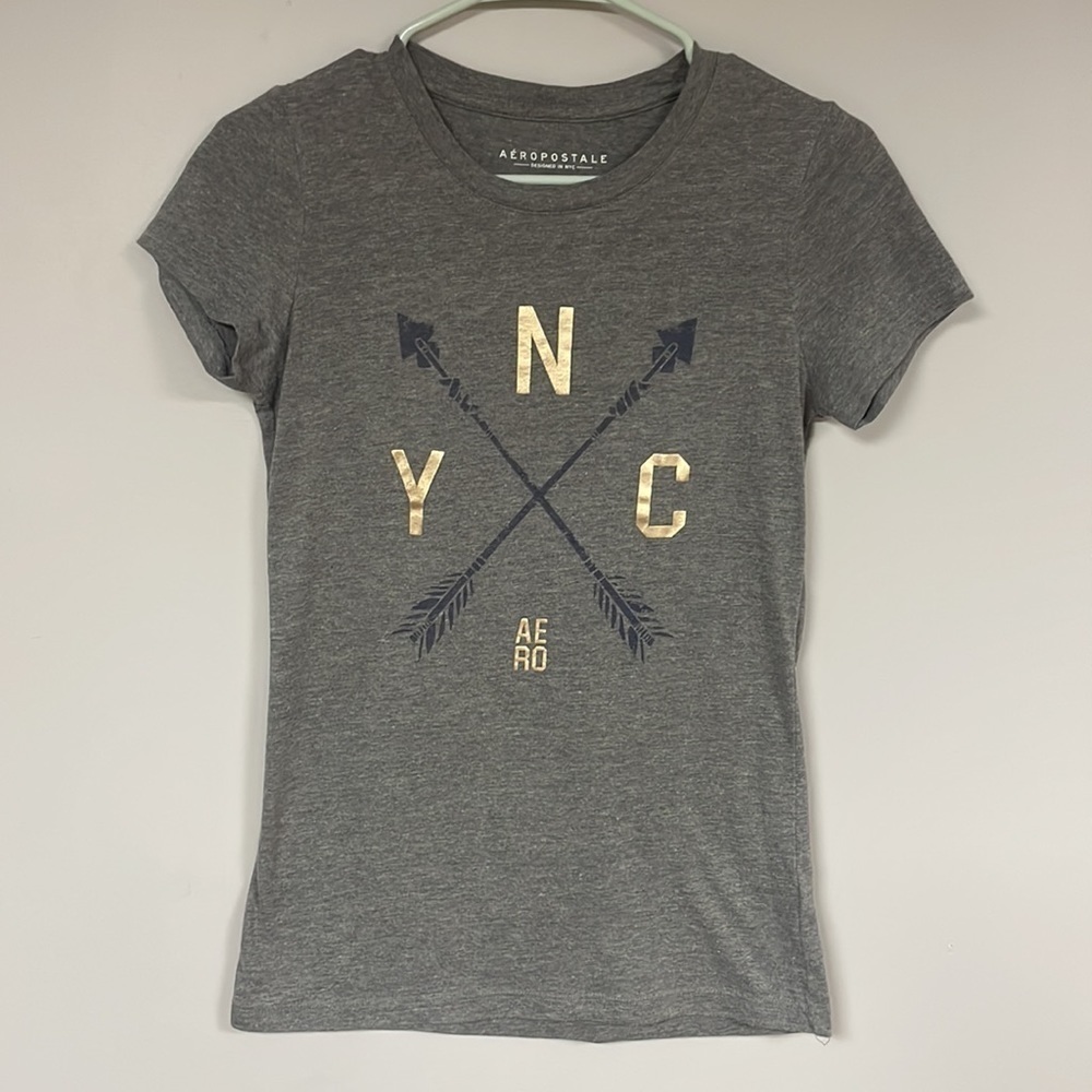 Aeropostale Grey tee with metallic graphic , Medium